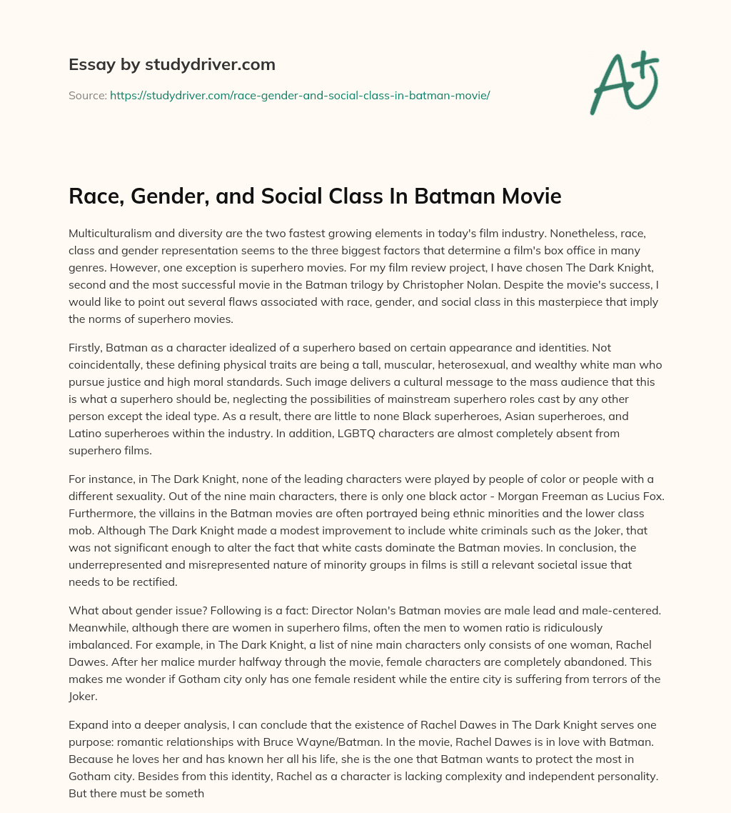 Race, Gender, and Social Class in Batman Movie essay