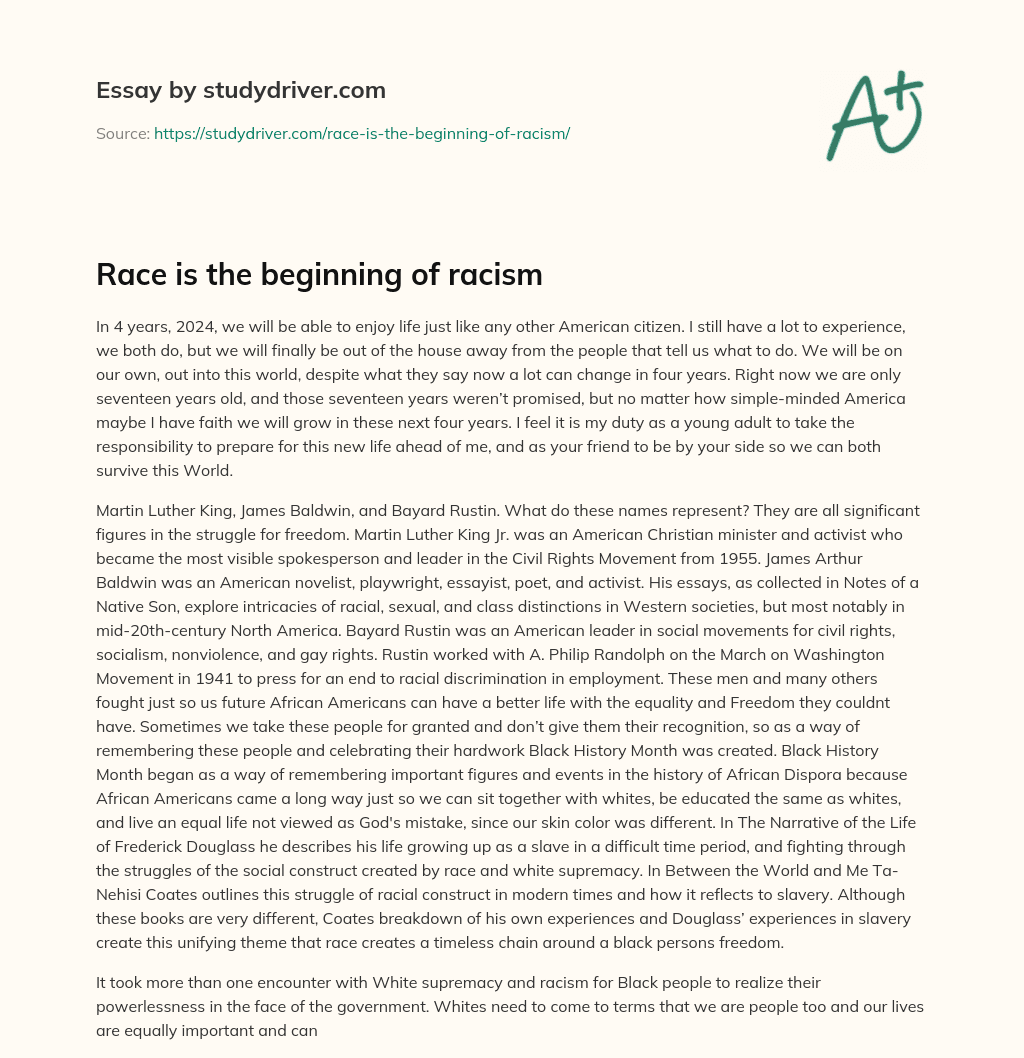 Race is the Beginning of Racism essay