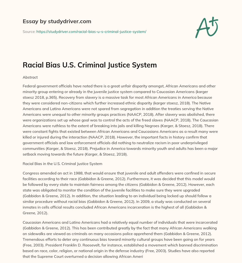 Racial Bias U.S. Criminal Justice System essay