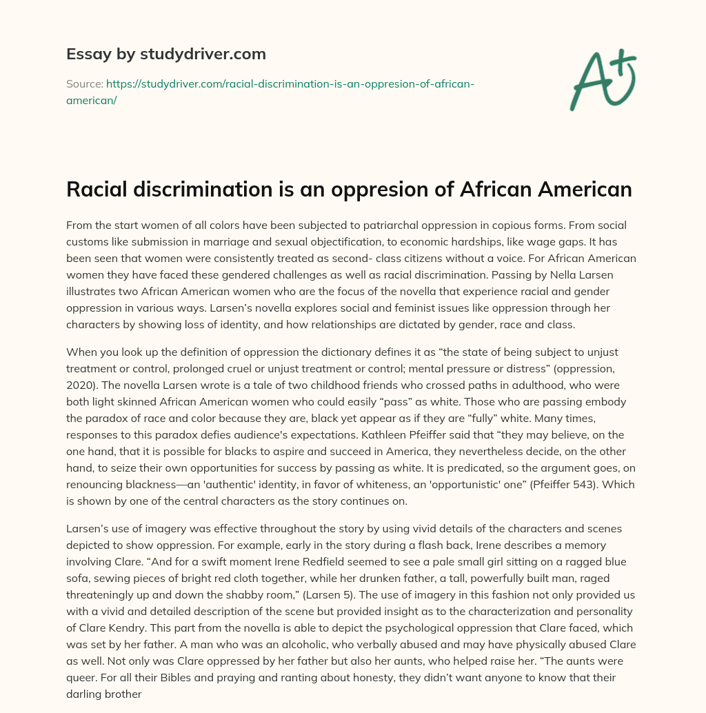 Racial Discrimination is an Oppresion of African American essay