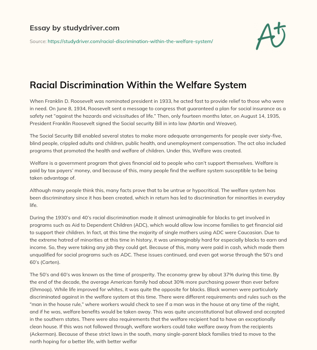 Racial Discrimination Within the Welfare System essay