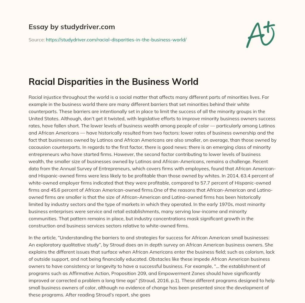 Racial Disparities in the Business World essay