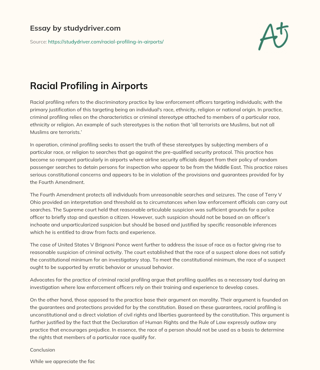 Racial Profiling in Airports essay