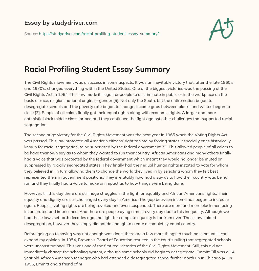 Racial Profiling Student Essay Summary essay
