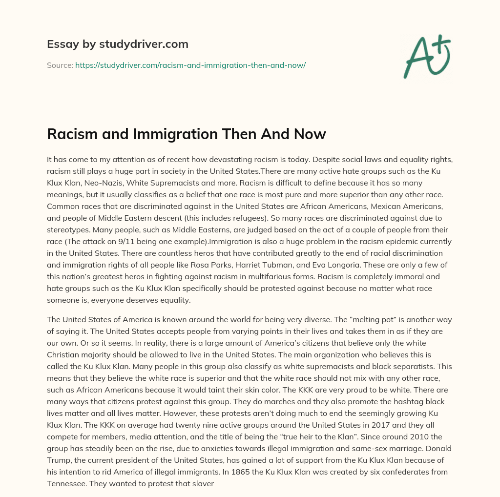 Racism and Immigration then and Now essay