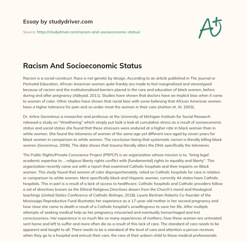 Racism and Socioeconomic Status essay
