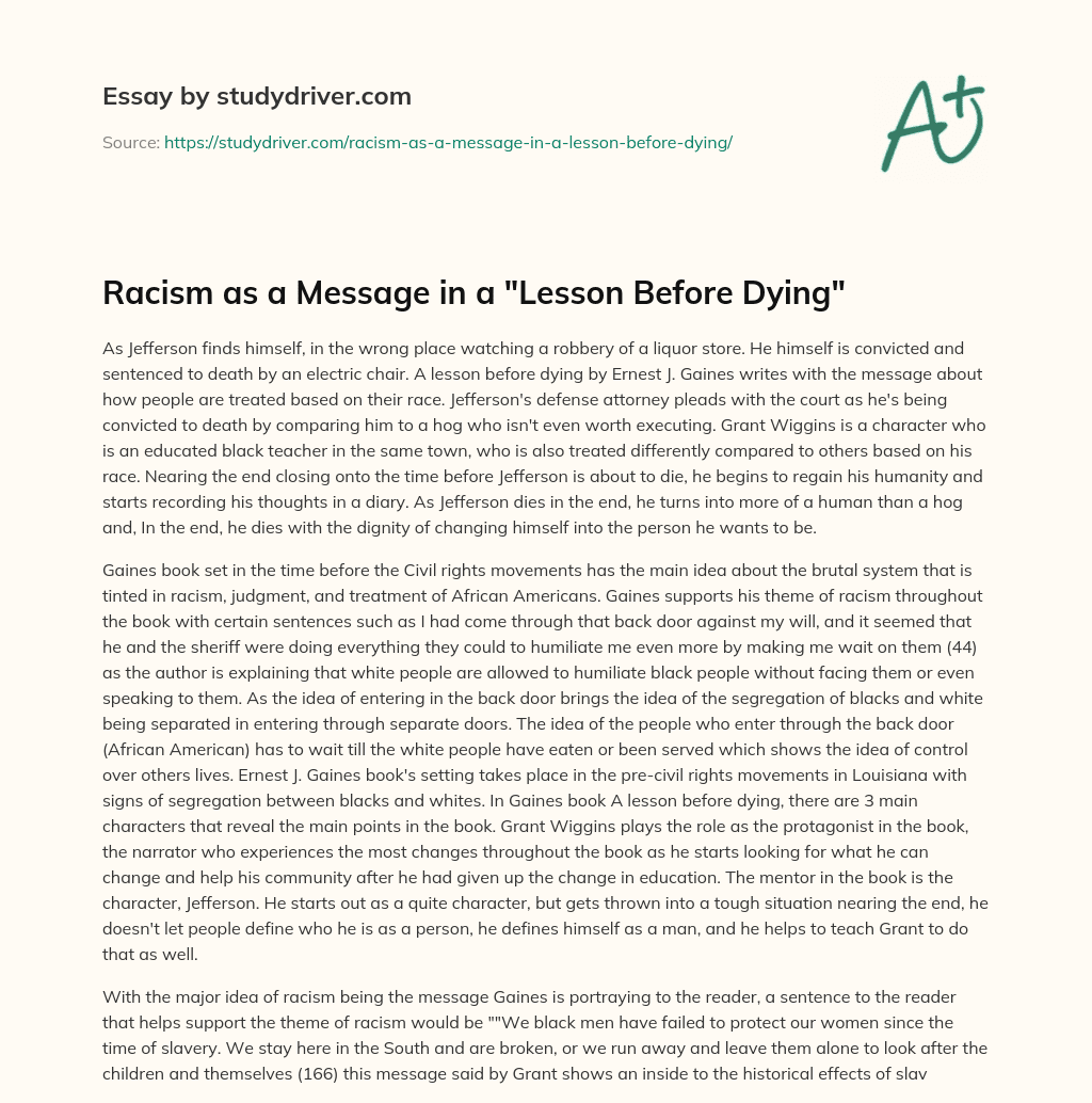 Racism as a Message in a “Lesson before Dying” essay