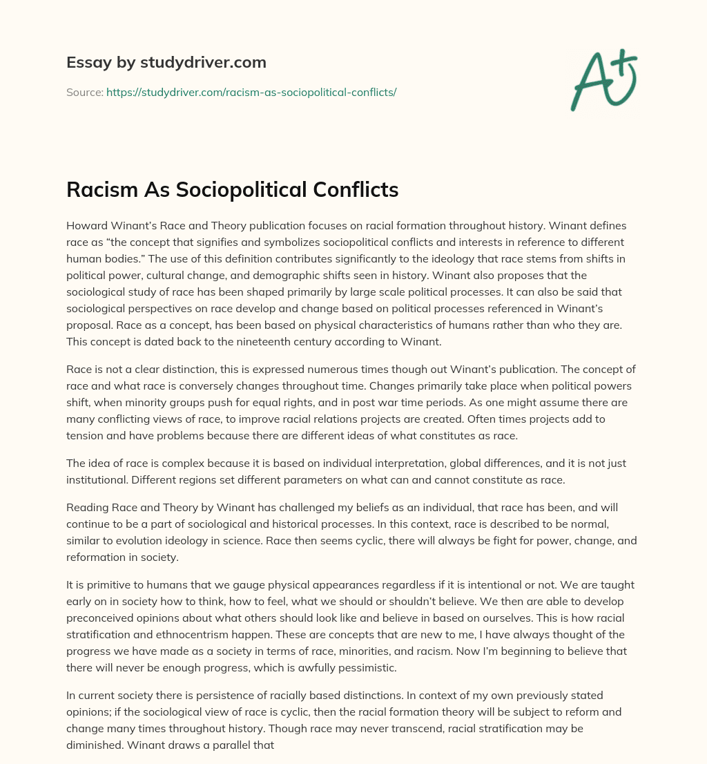 Racism as Sociopolitical Conflicts essay