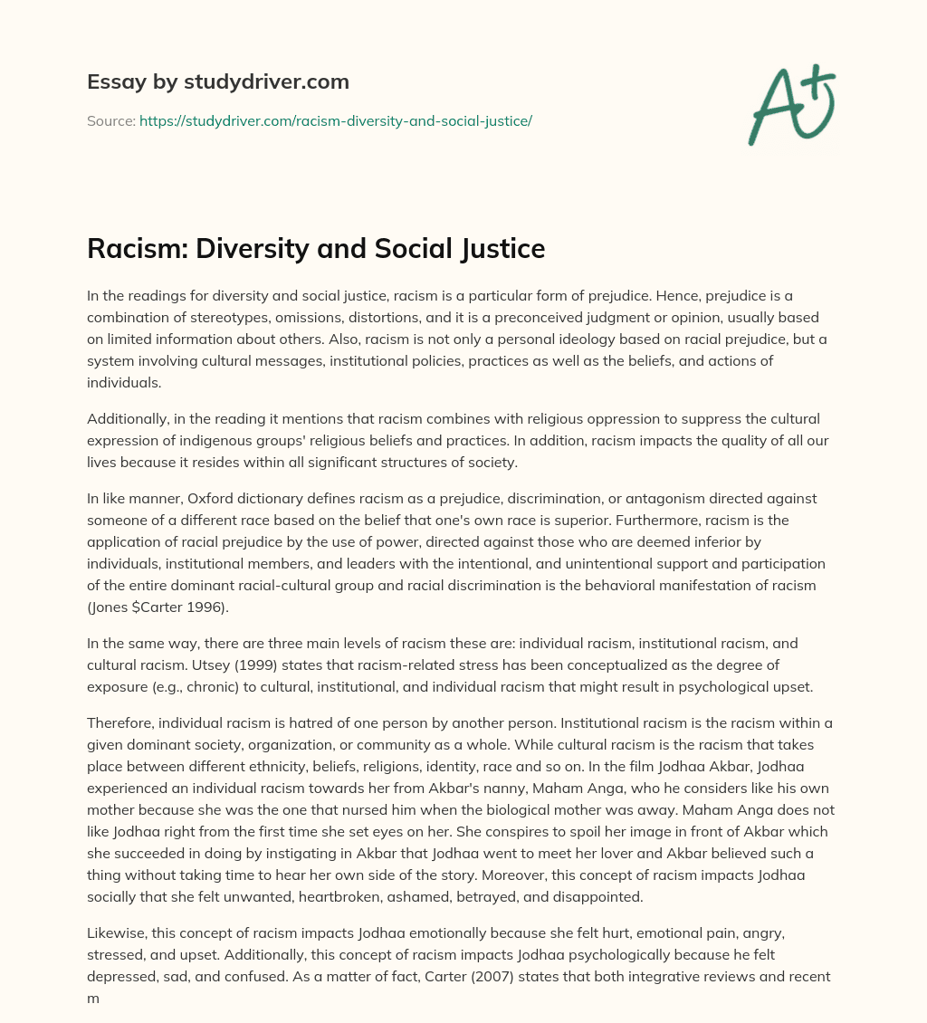 Racism: Diversity and Social Justice essay