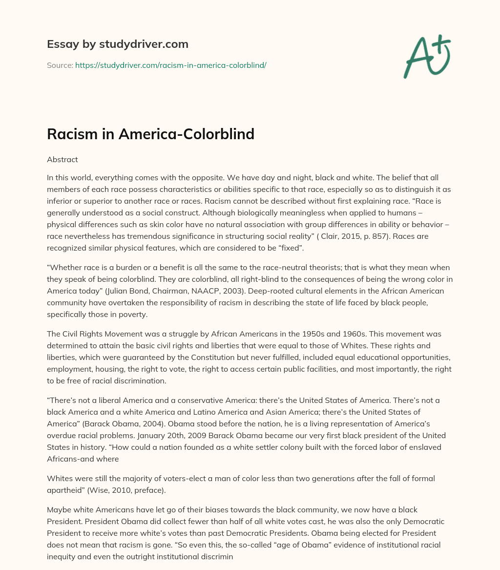 Racism in America-Colorblind essay