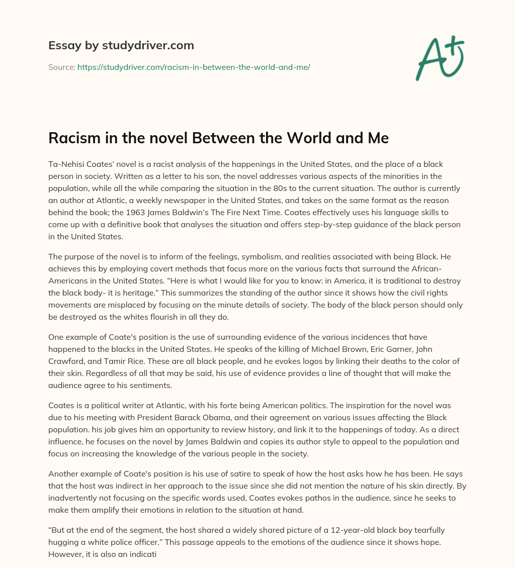 Racism in the Novel between the World and me essay