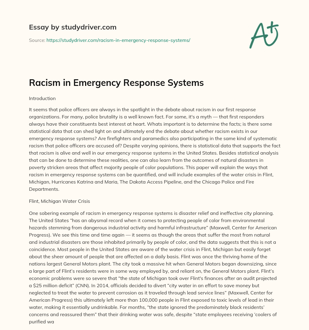 Racism in Emergency Response Systems essay