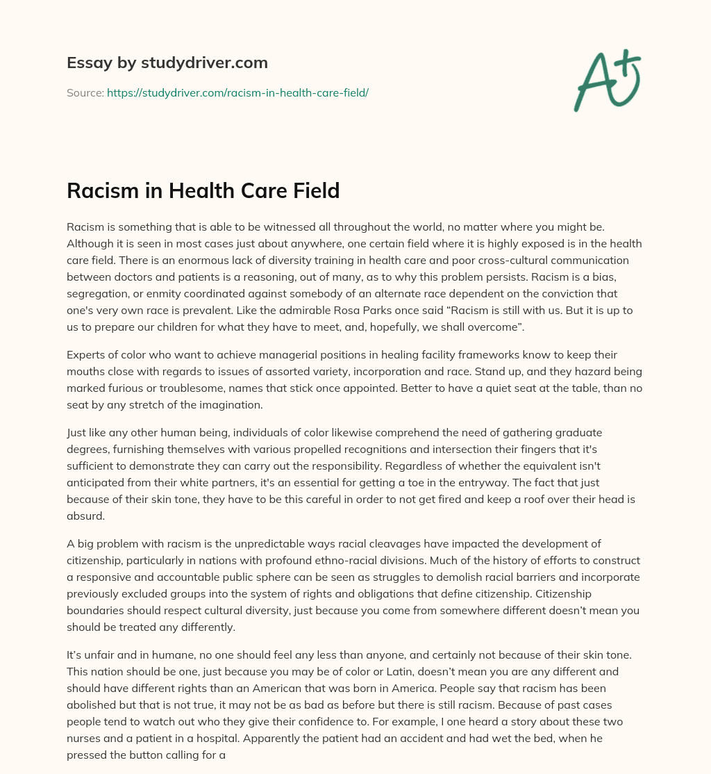 Racism in Health Care Field essay