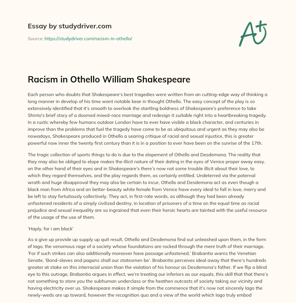 Racism in Othello William Shakespeare essay