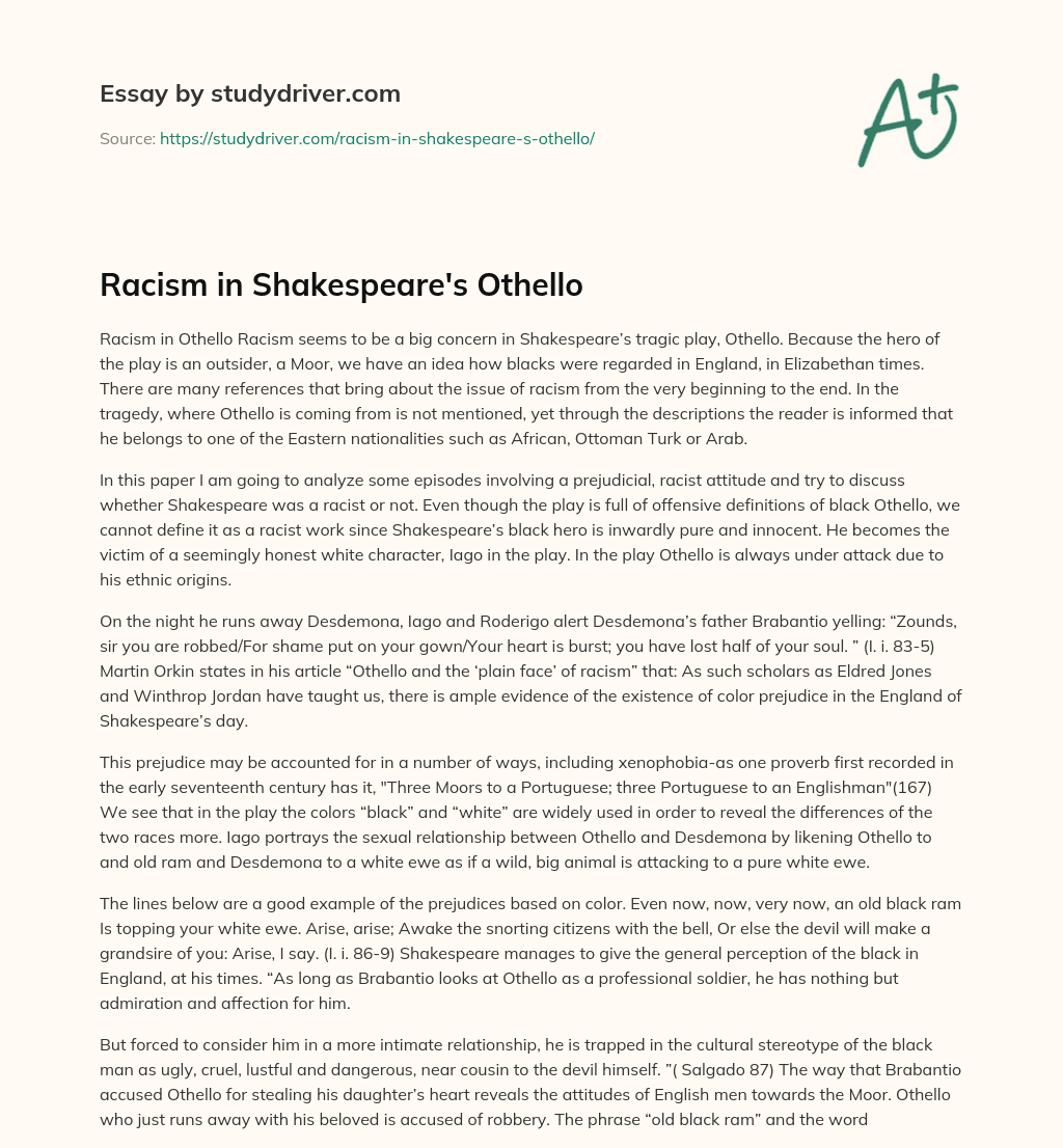 Racism in Shakespeare’s Othello essay