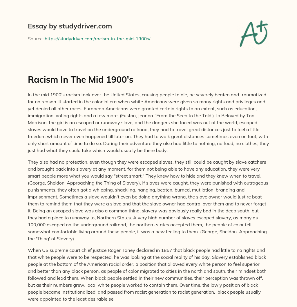 Racism In the Mid 1900’s essay
