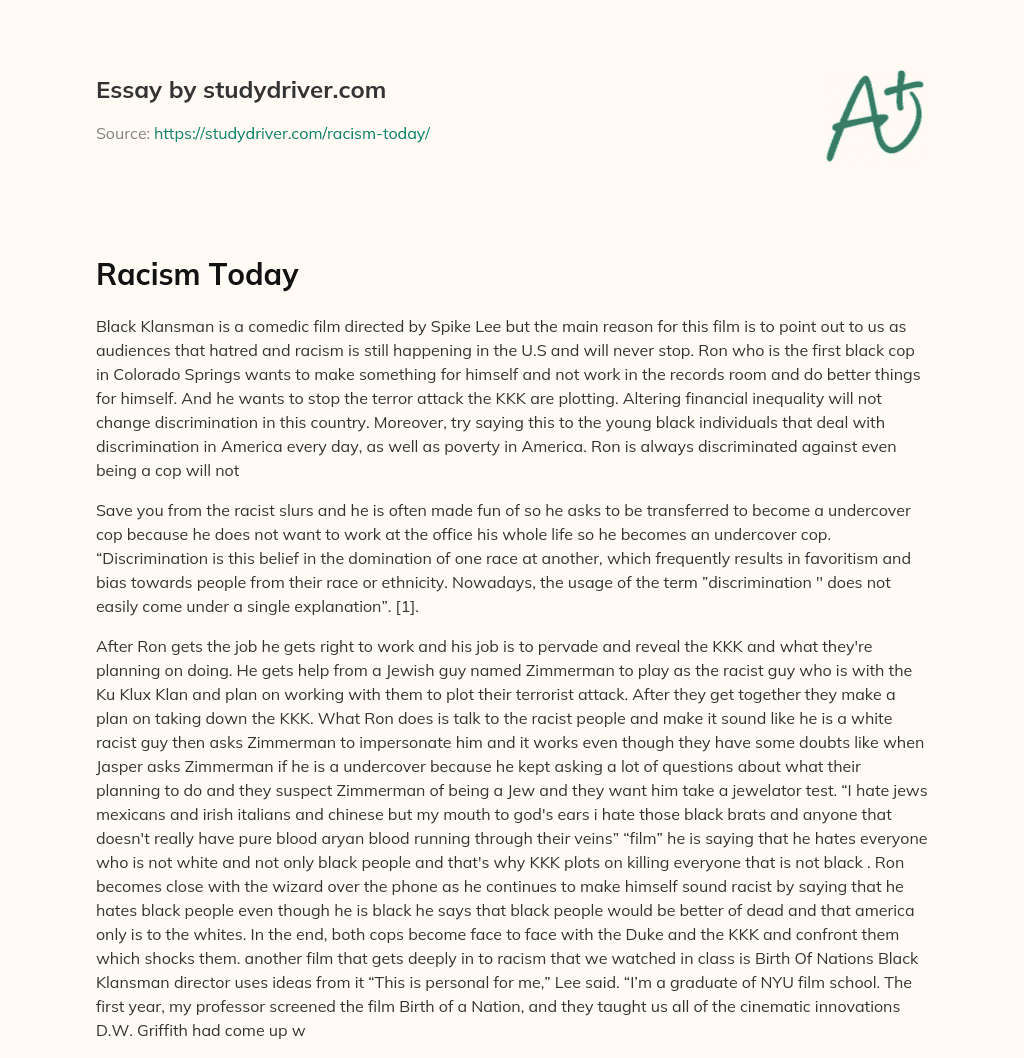 Racism Today essay