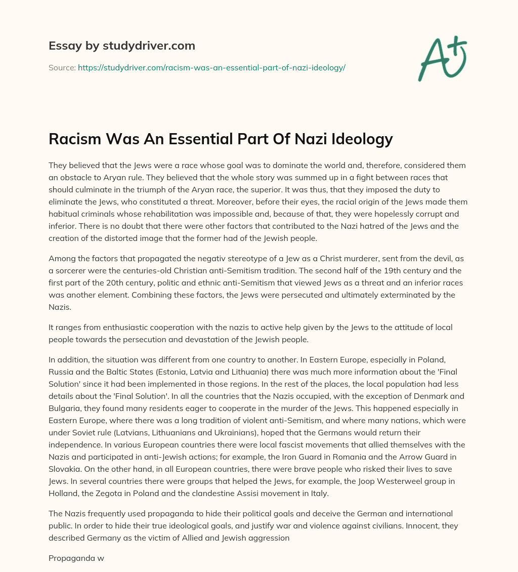 Racism was an Essential Part of Nazi Ideology essay
