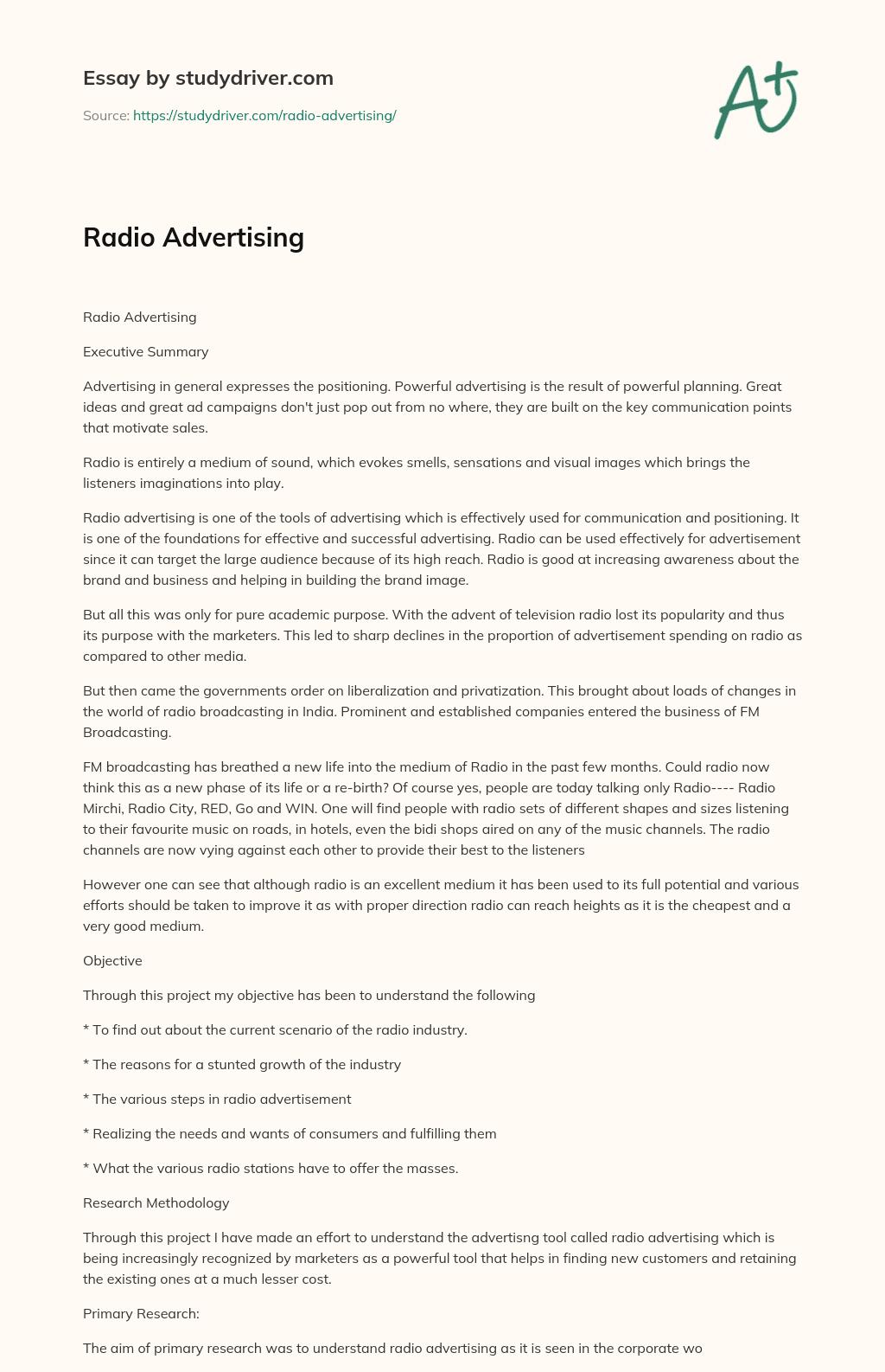 Radio Advertising essay