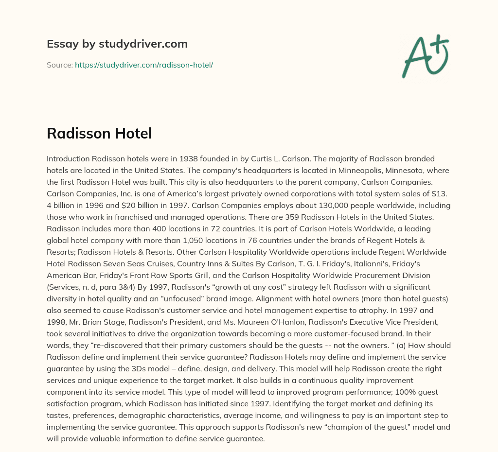 Radisson Hotel essay