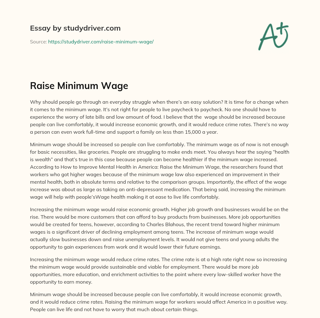 Raise Minimum Wage essay