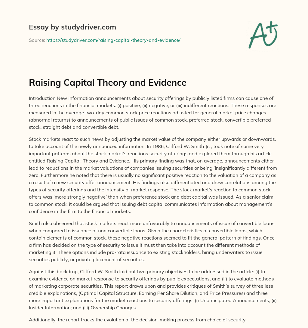 Raising Capital Theory and Evidence essay