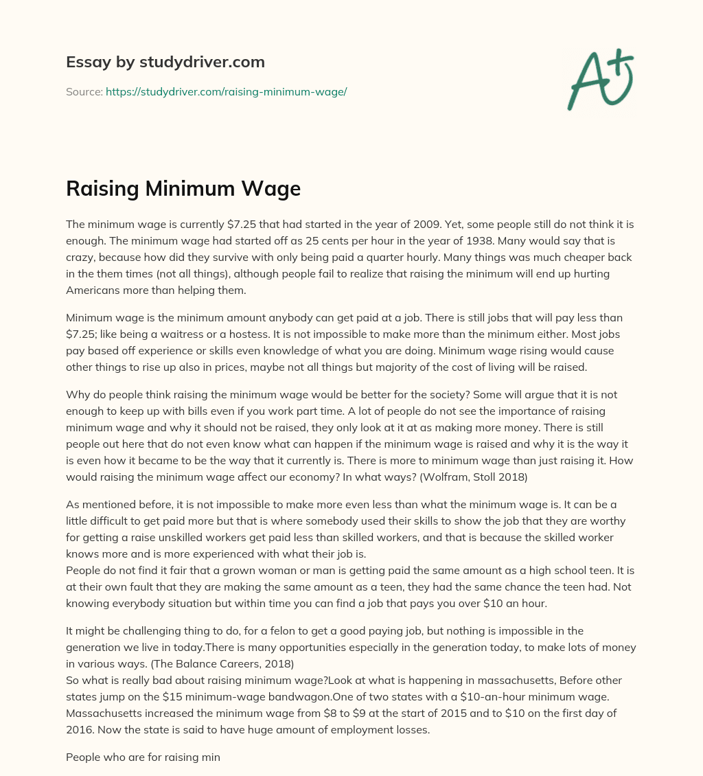 Raising Minimum Wage essay