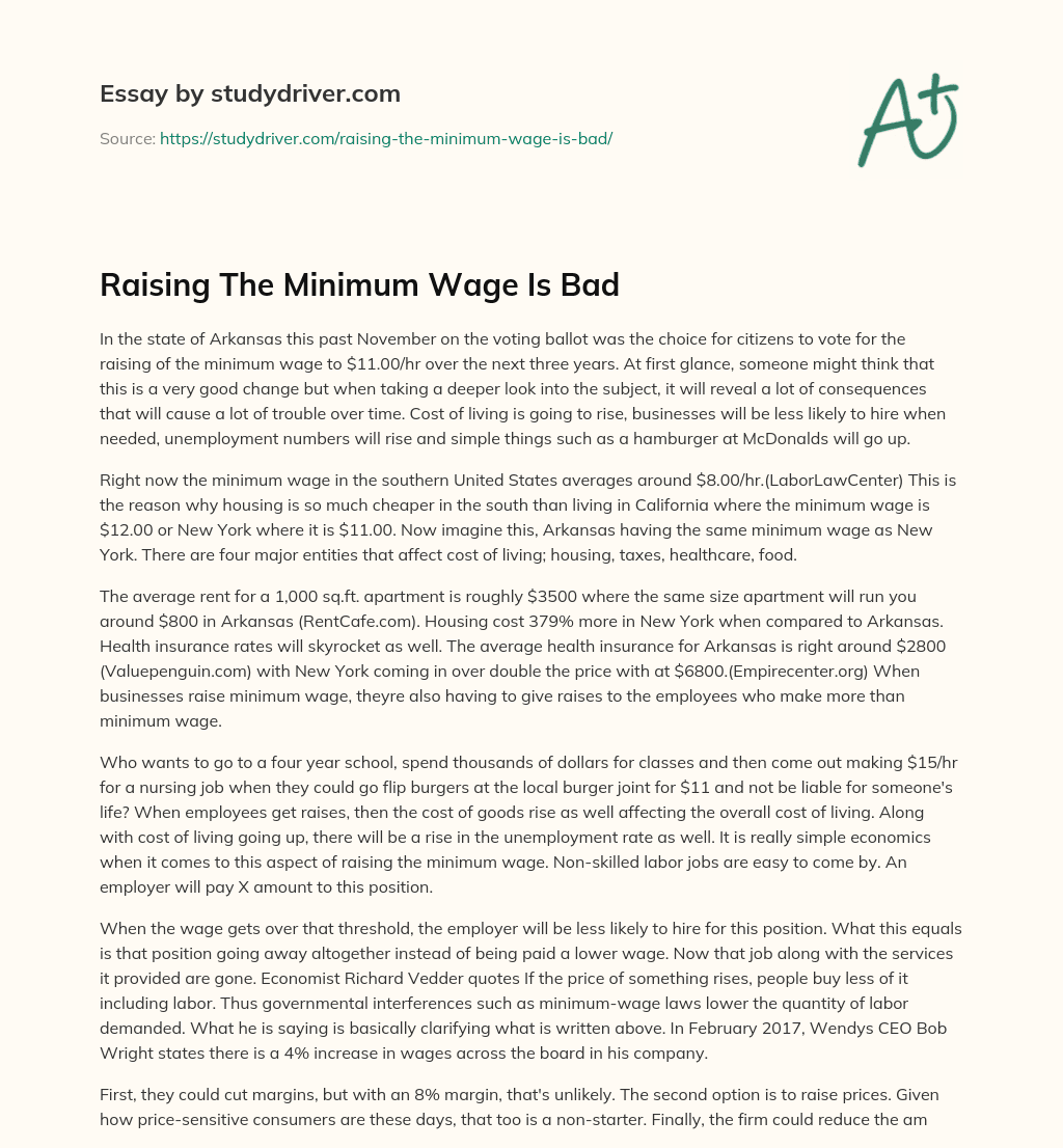 Raising the Minimum Wage is Bad essay