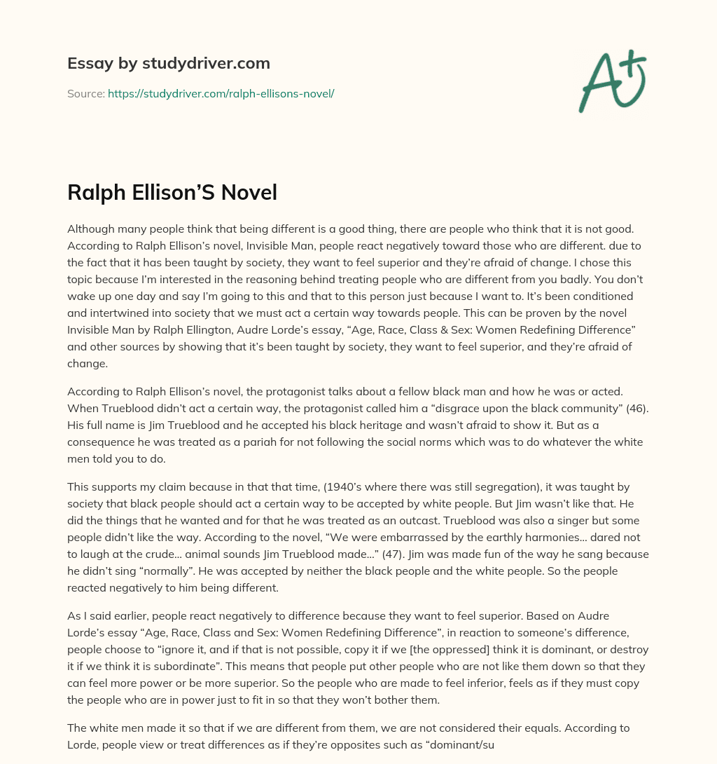 Ralph Ellison’S Novel essay
