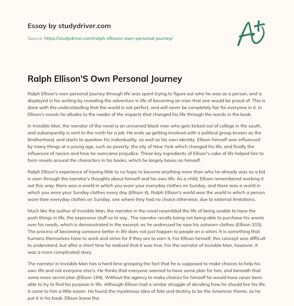 Ralph Ellison’S own Personal Journey essay