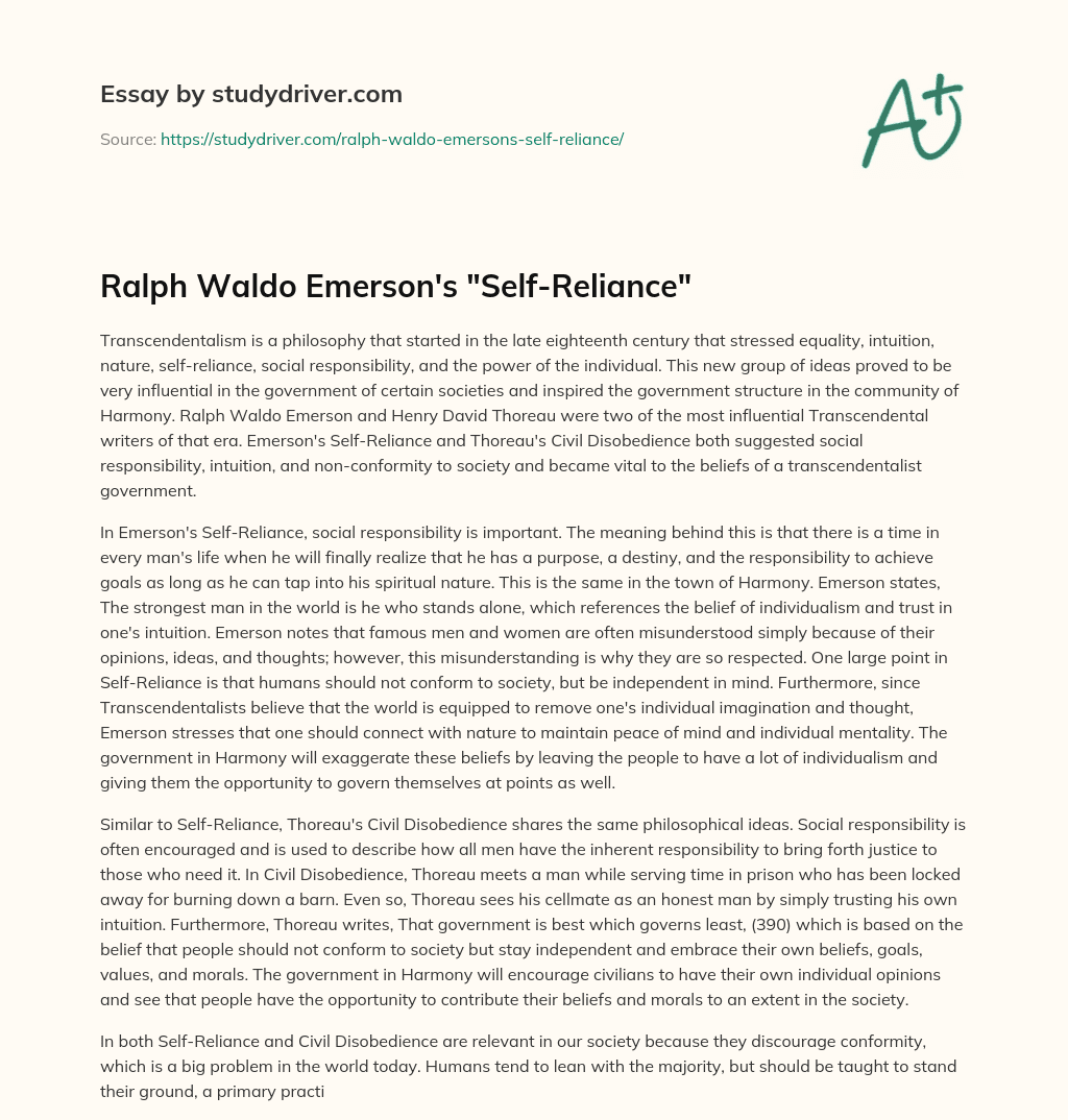 Ralph Waldo Emerson’s “Self-Reliance” essay