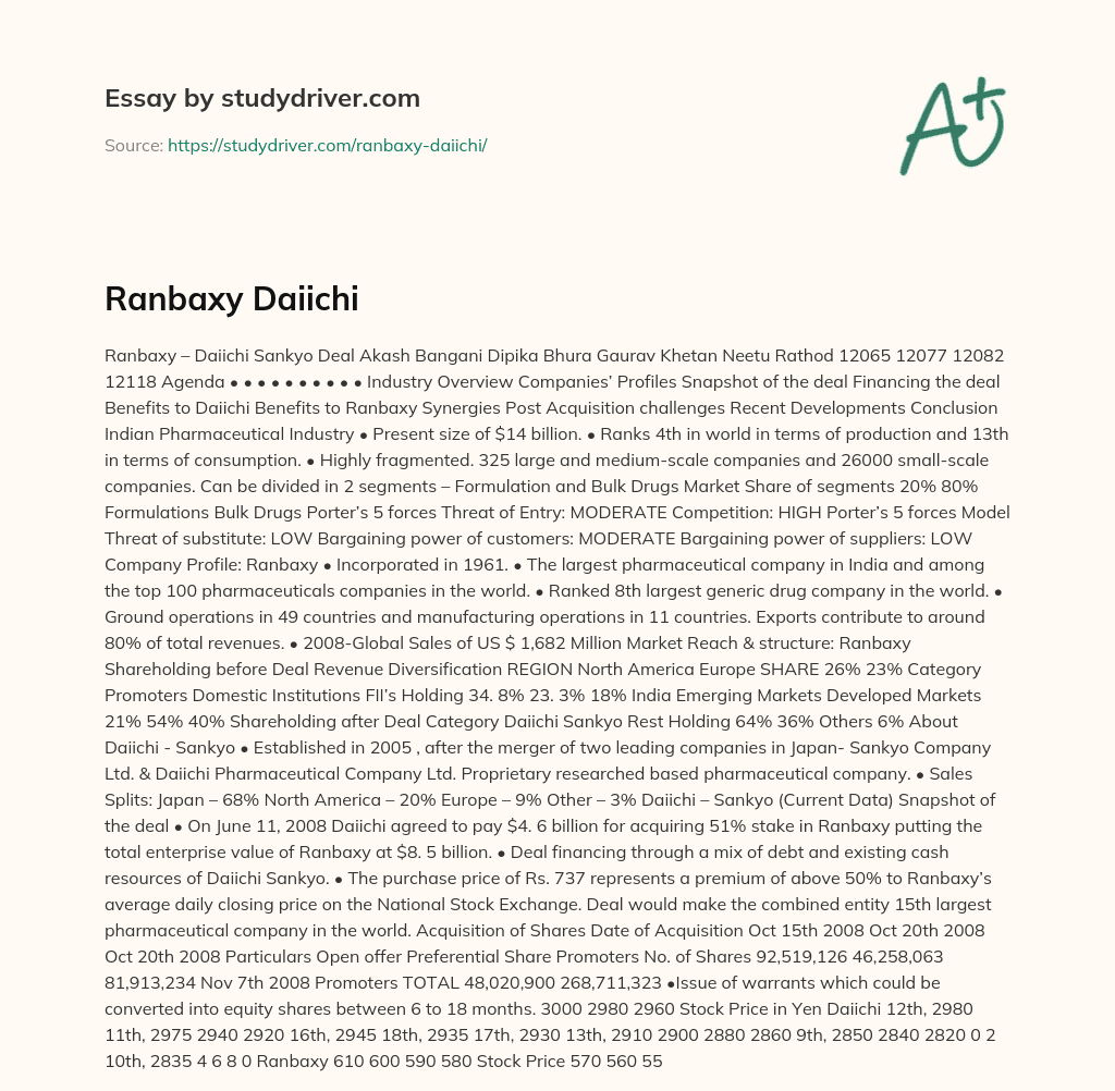 Ranbaxy Daiichi essay