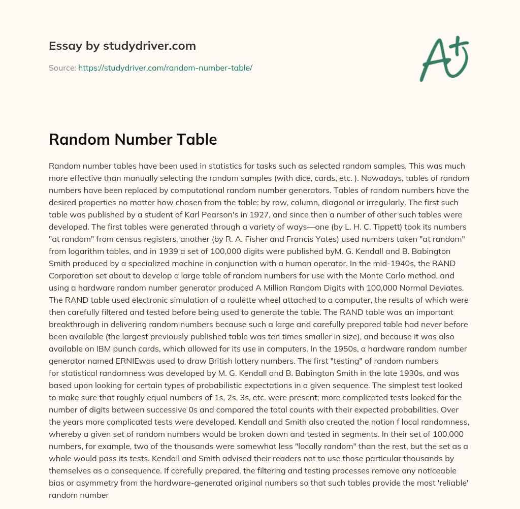 Random Number Table essay