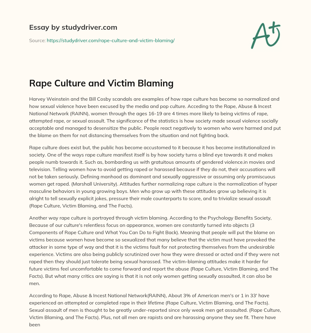 Rape Culture and Victim Blaming essay