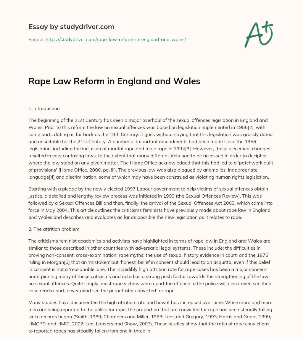 Rape Law Reform in England and Wales essay