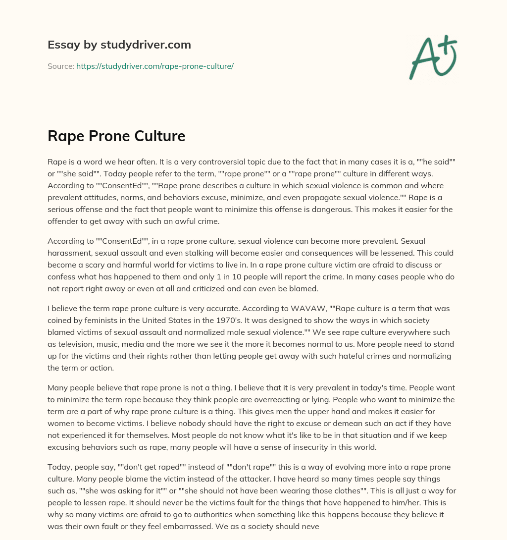 Rape Prone Culture essay