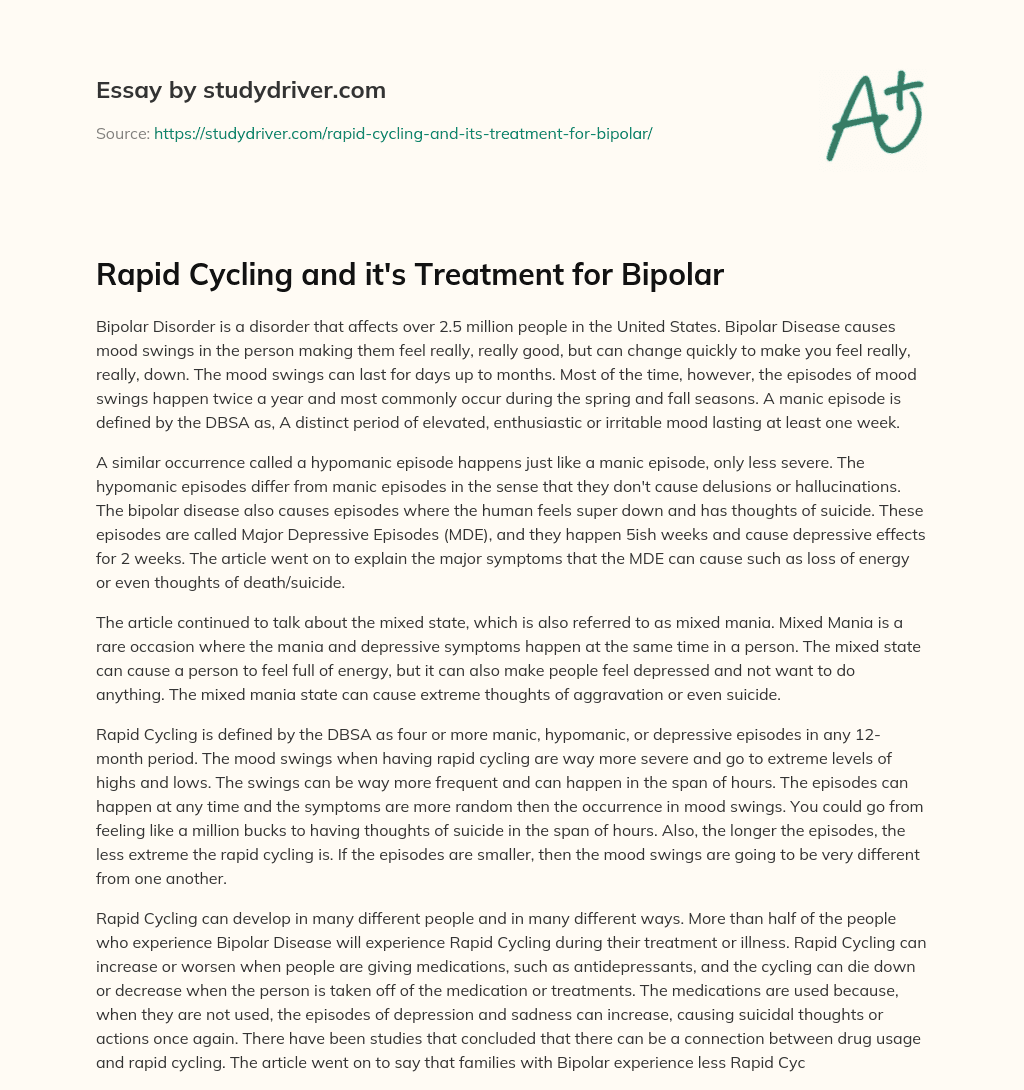 Rapid Cycling and it’s Treatment for Bipolar essay
