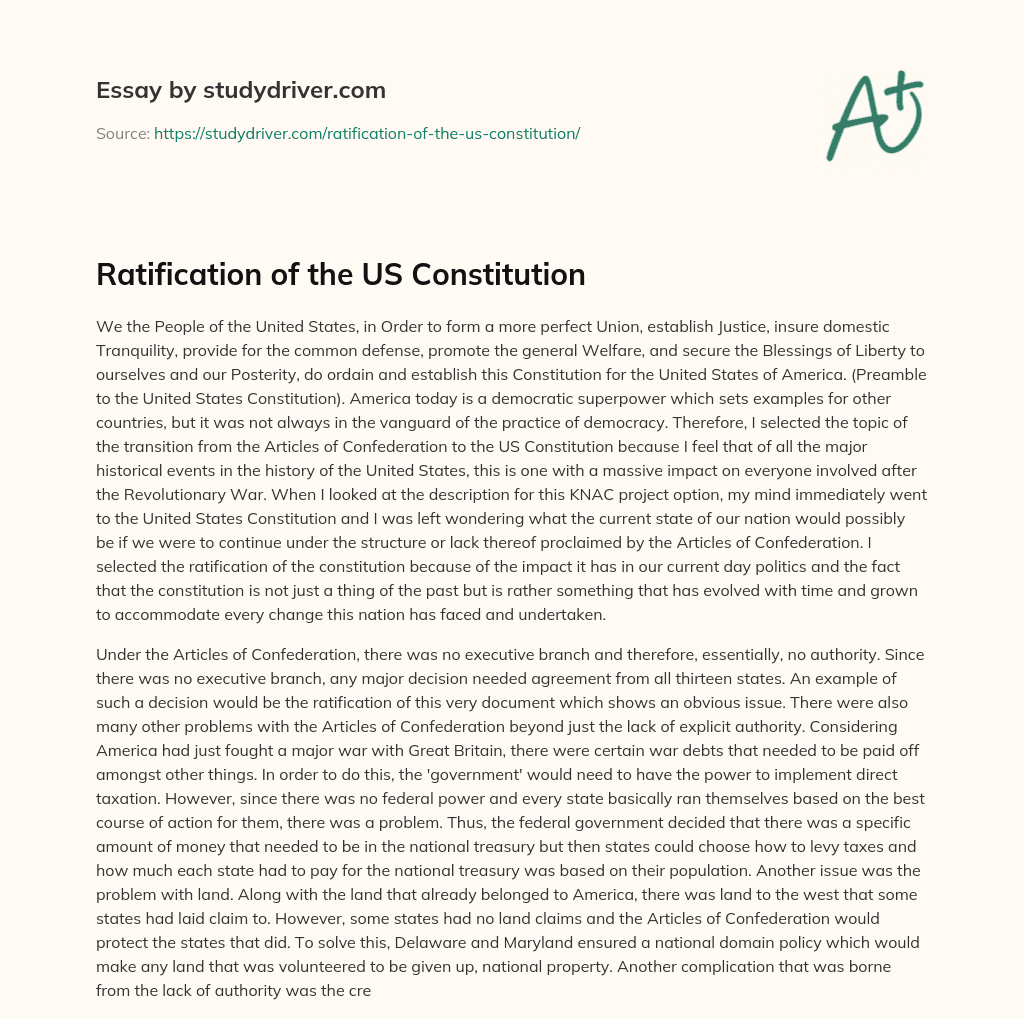 Ratification of the US Constitution essay