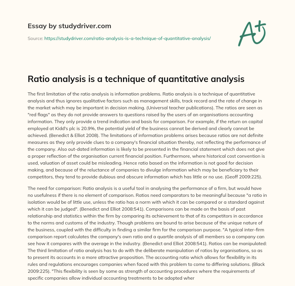 Ratio Analysis is a Technique of Quantitative Analysis essay