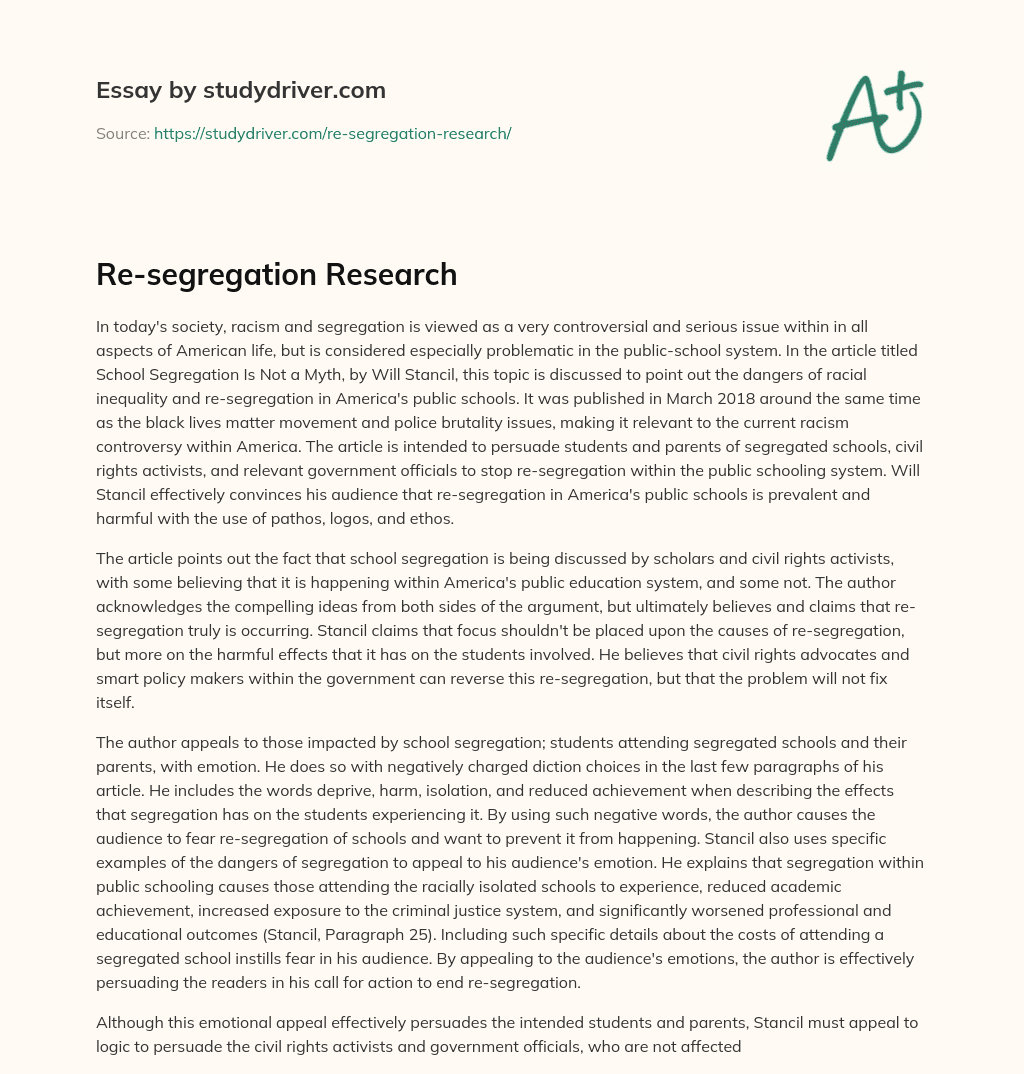 Re-segregation Research essay