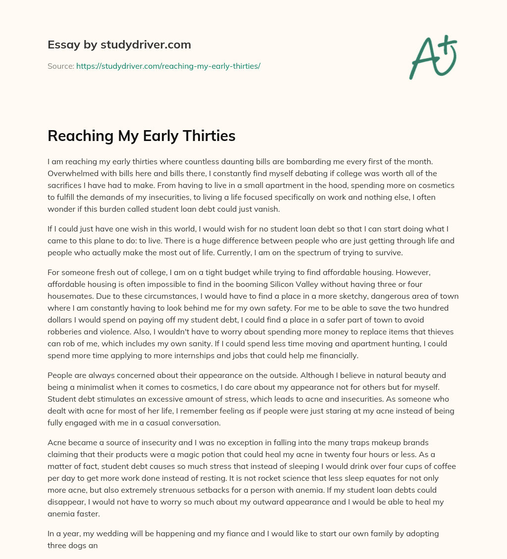 Reaching my Early Thirties essay