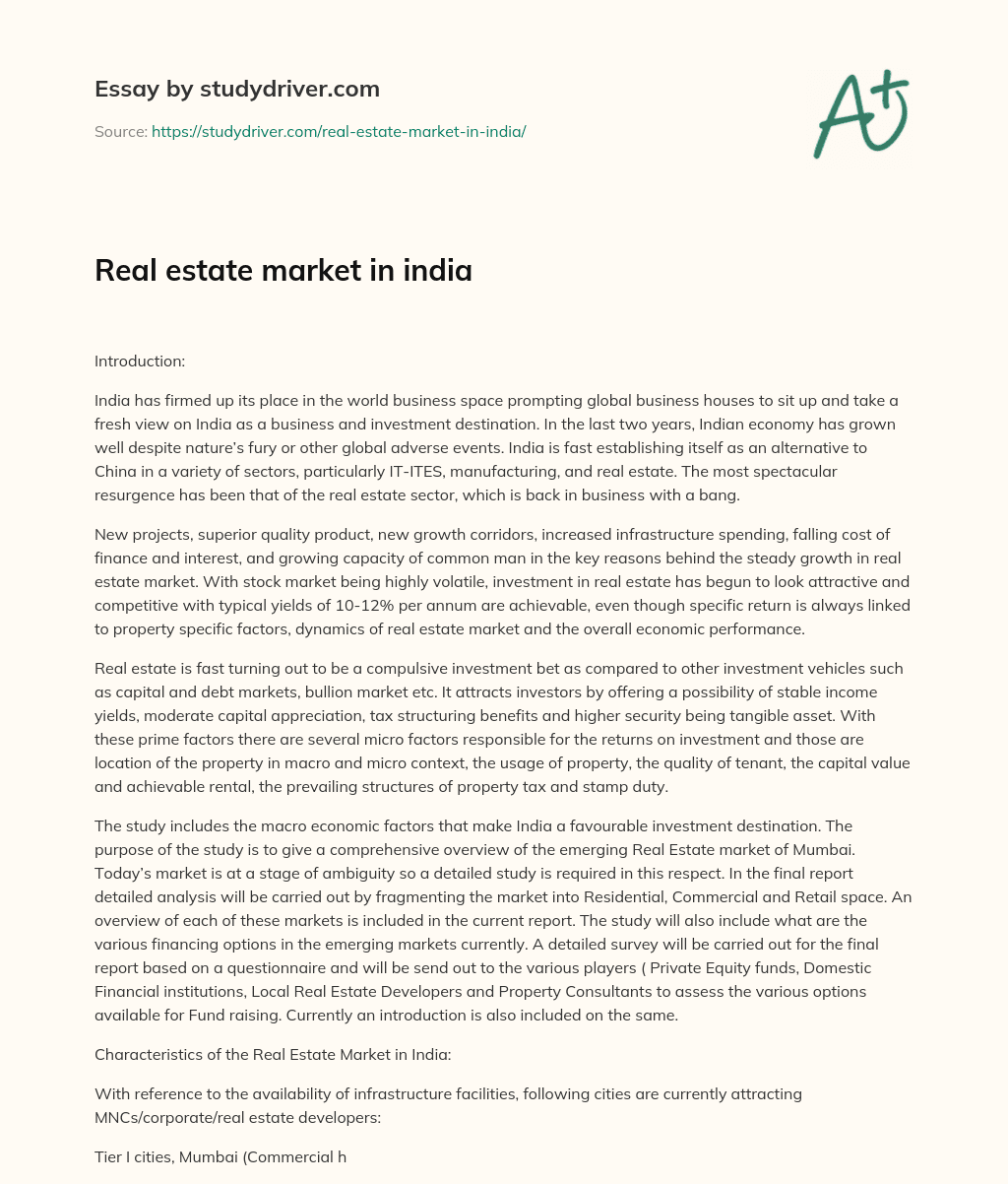 Real Estate Market in India essay