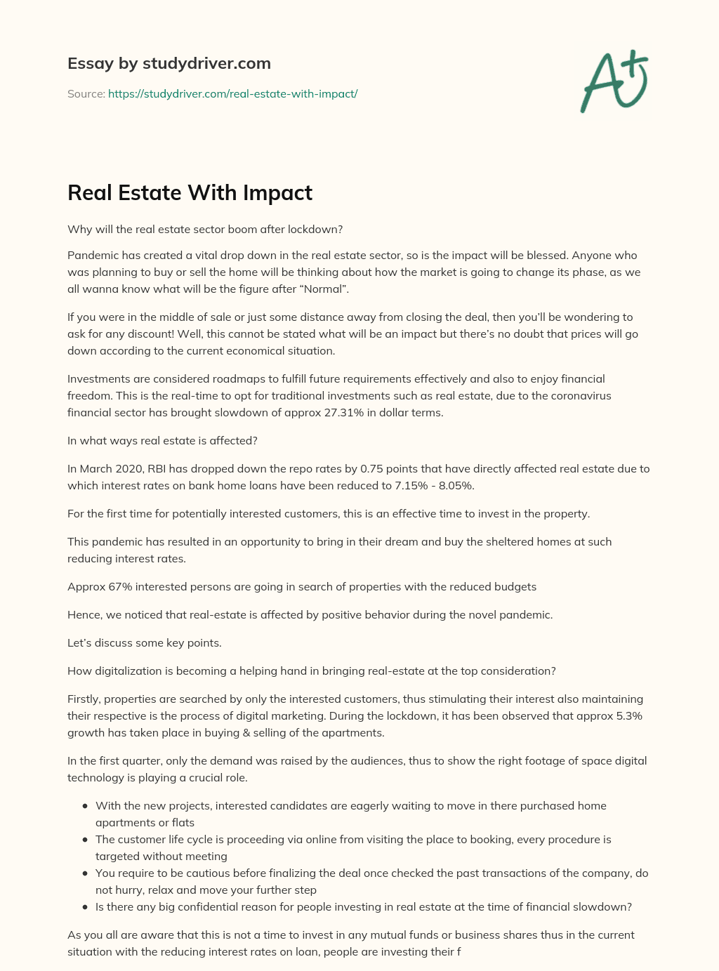 Real Estate With Impact essay
