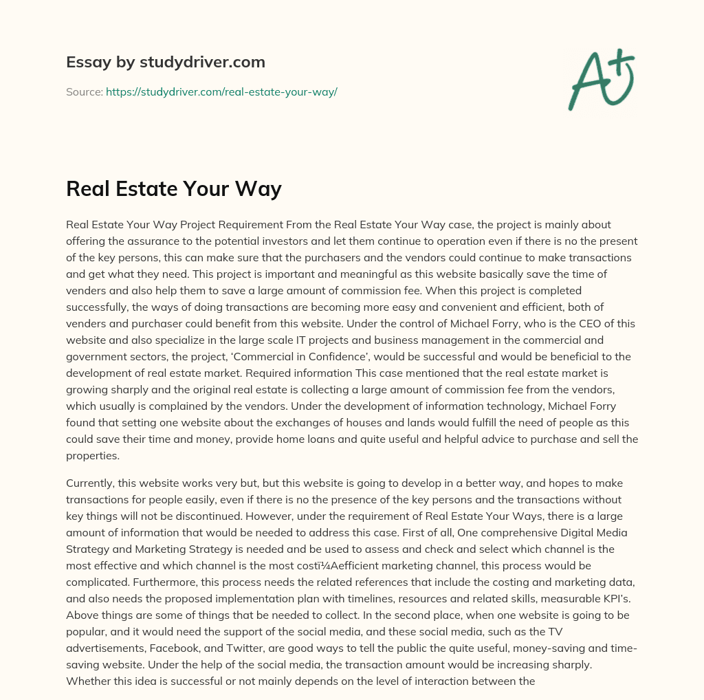 Real Estate your Way essay