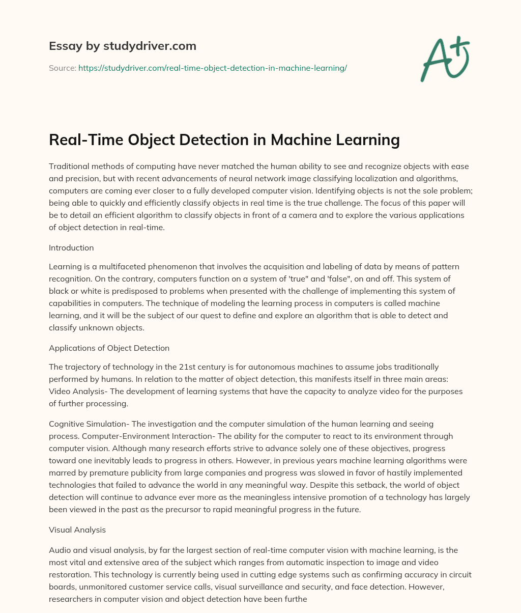 Real-Time Object Detection in Machine Learning essay