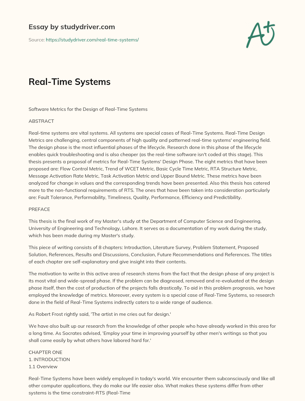 Real-Time Systems essay