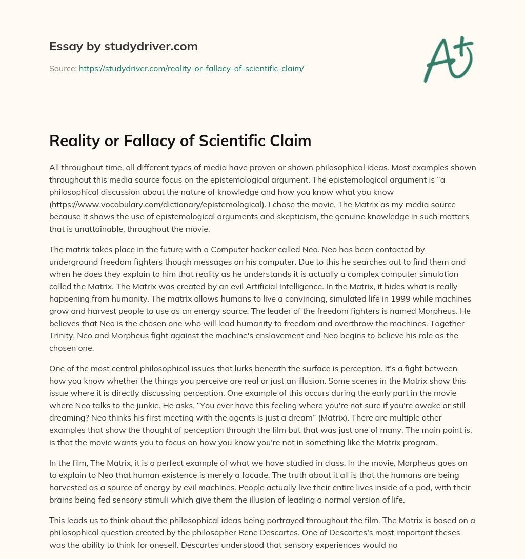 Reality or Fallacy of Scientific Claim essay