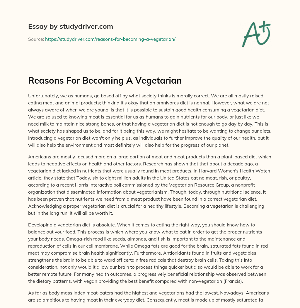 Reasons for Becoming a Vegetarian essay
