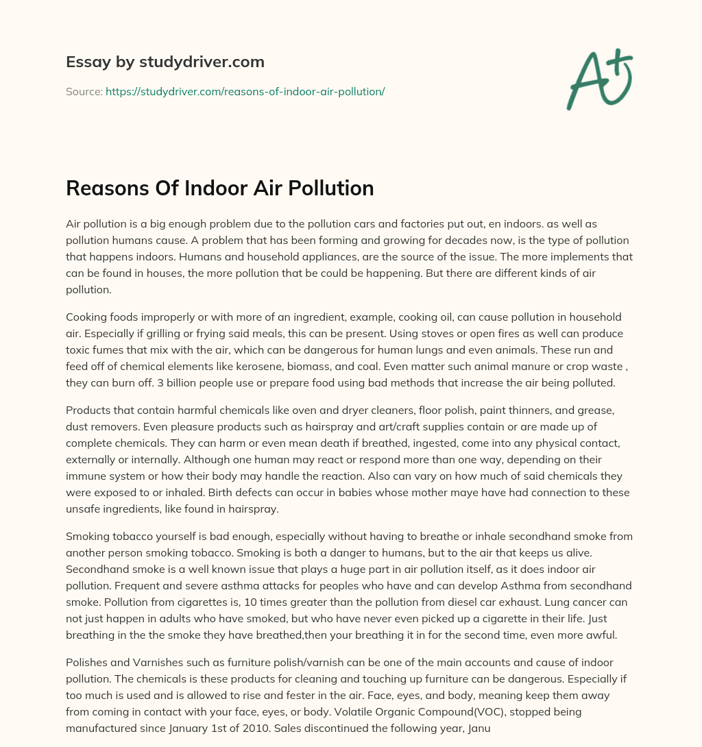 Reasons of Indoor Air Pollution essay