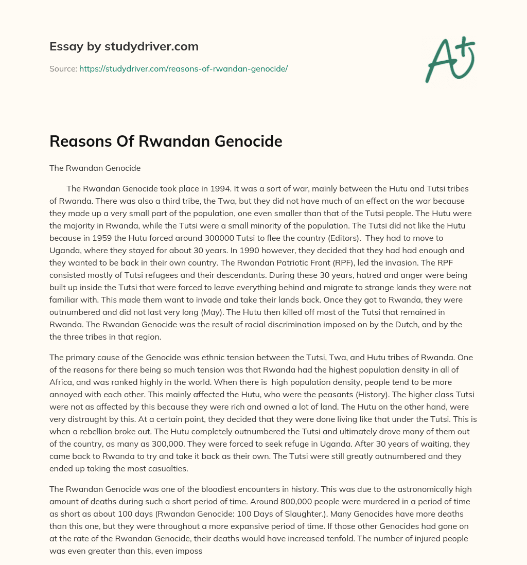 Reasons of Rwandan Genocide essay